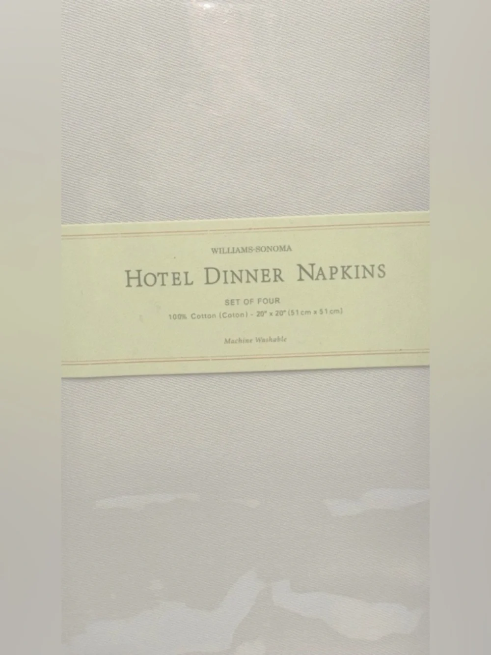 Williams Sonoma Hotel Dinner Napkins set 4 Ivory 20”x20 Cloth Cotton Dining NEW